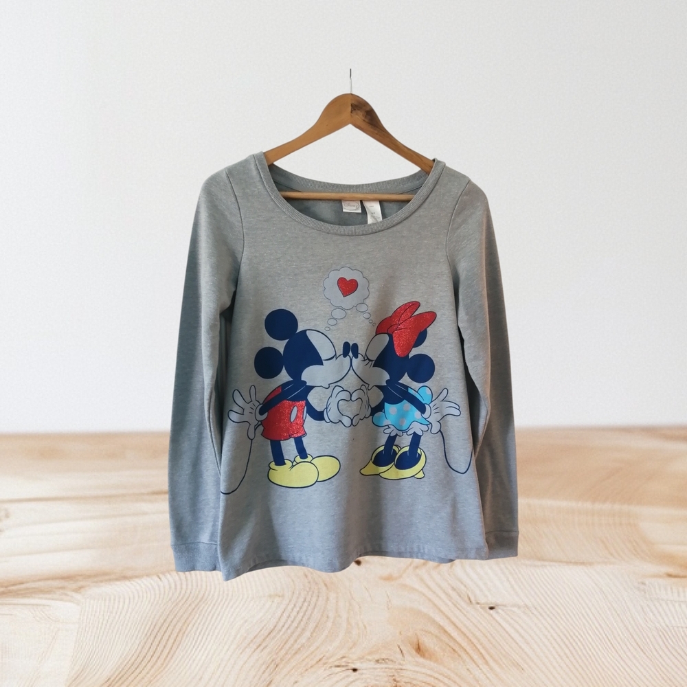 Disney Gray Long Sleeve Top with Mickey and Minnie